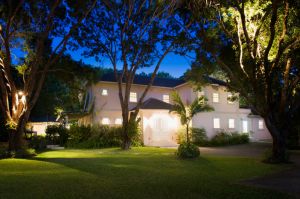 Caribbean holiday villa at twilight